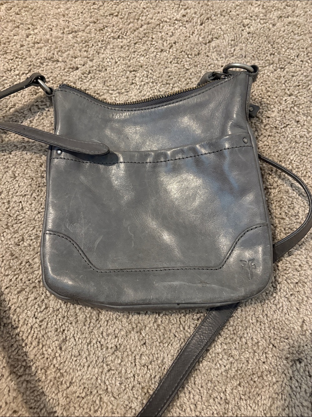 Vintage Gray Leather Crossbody Bag